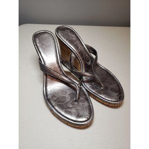 Coach Lannie Metallic Leather Cork Wedge Sandal